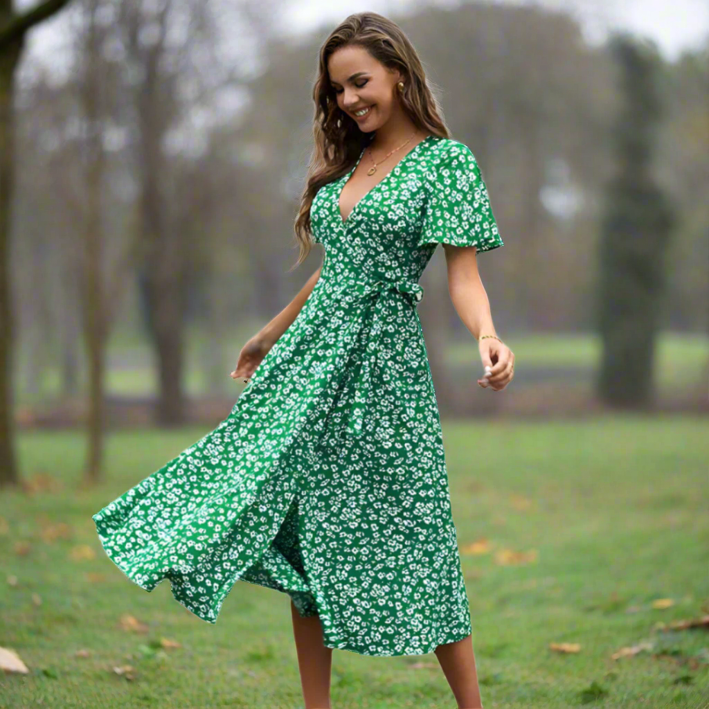 Karolína – Zavinovací midi šaty s květinovým vzorem