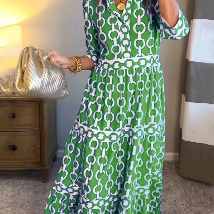 Adéla – Elegantní maxi šaty s řetízkovým vzorem