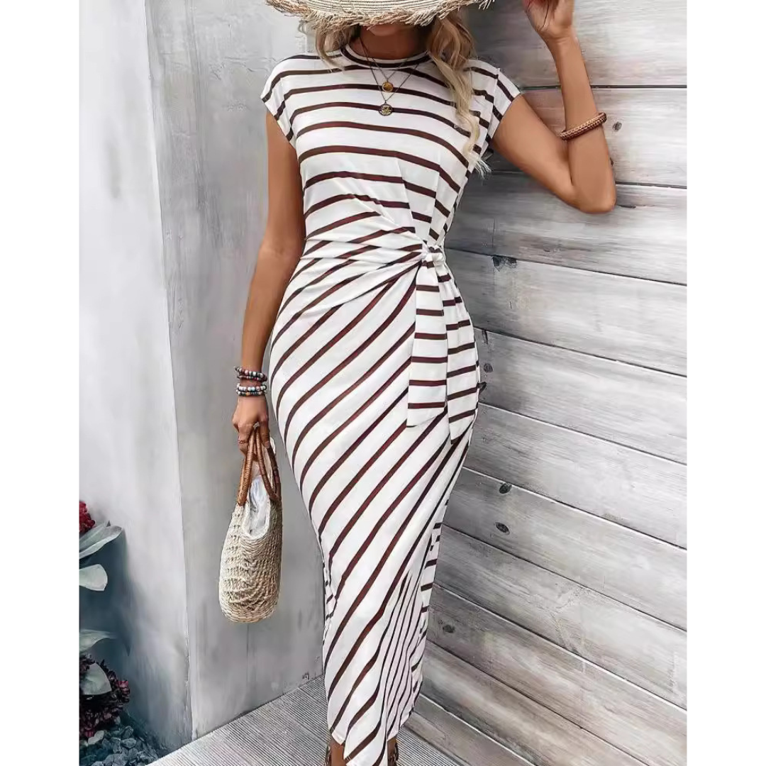 Lucie – Moderní pruhované šaty s bočním vázáním
