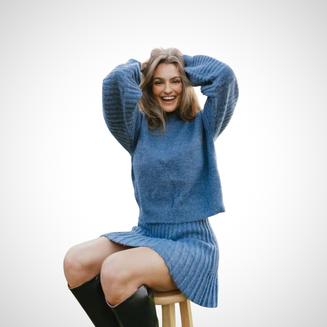 Milena - Elegantní žebrovaný Pletený Dvoudílný Podzimní Outfit