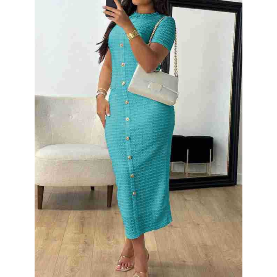 Františka - Elegantní formální midi šaty s kulatým výstřihem