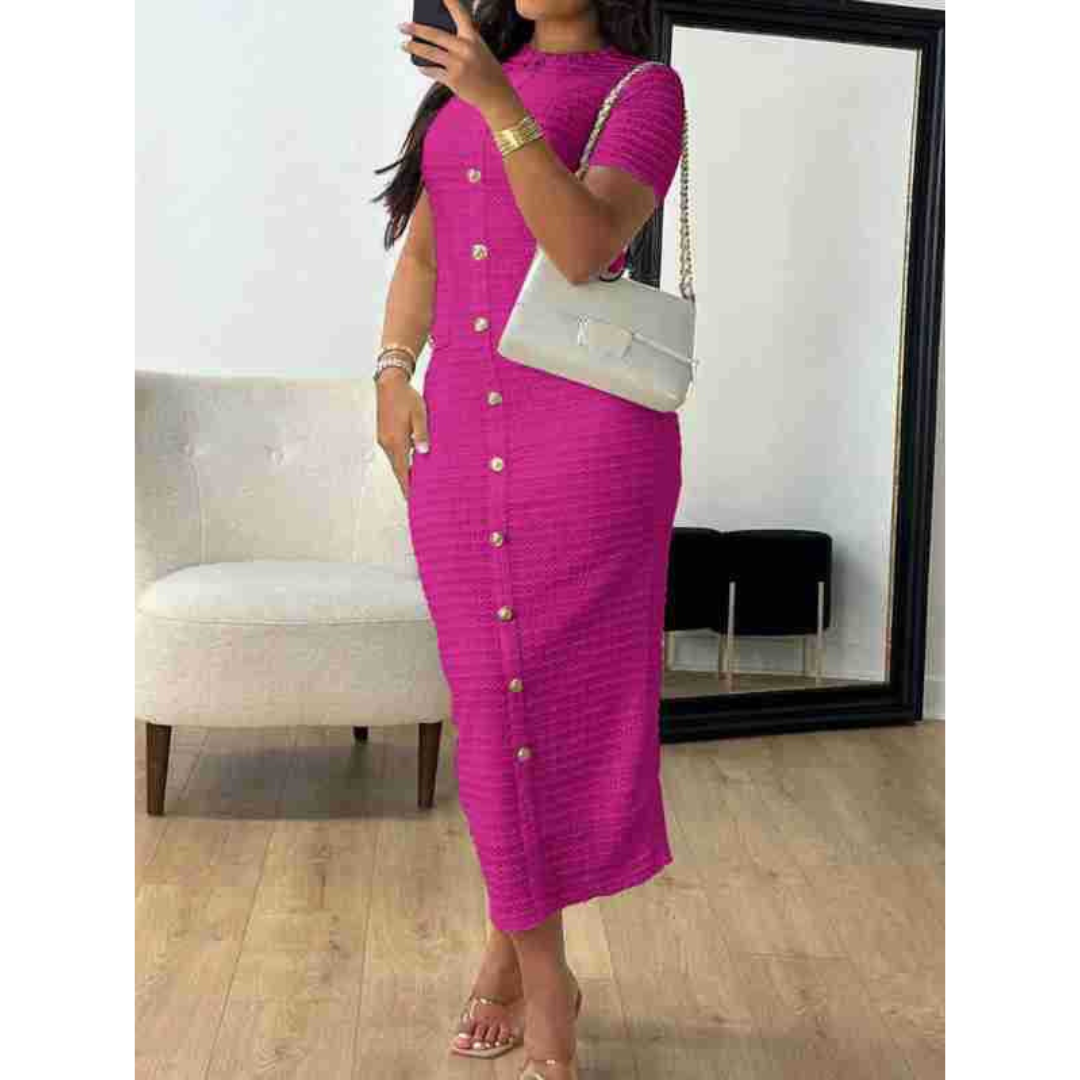 Františka - Elegantní formální midi šaty s kulatým výstřihem